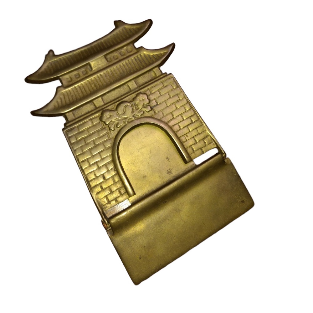 Set of Pagoda bookends. Brass